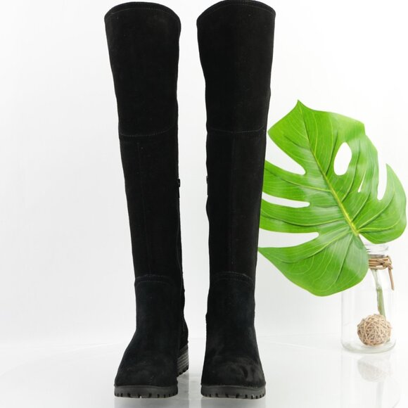 Lucky Brand Womens Harleen Riding Boot Size 6.5 OTK Black Suede Lug Sole Pull On - Picture 3 of 14